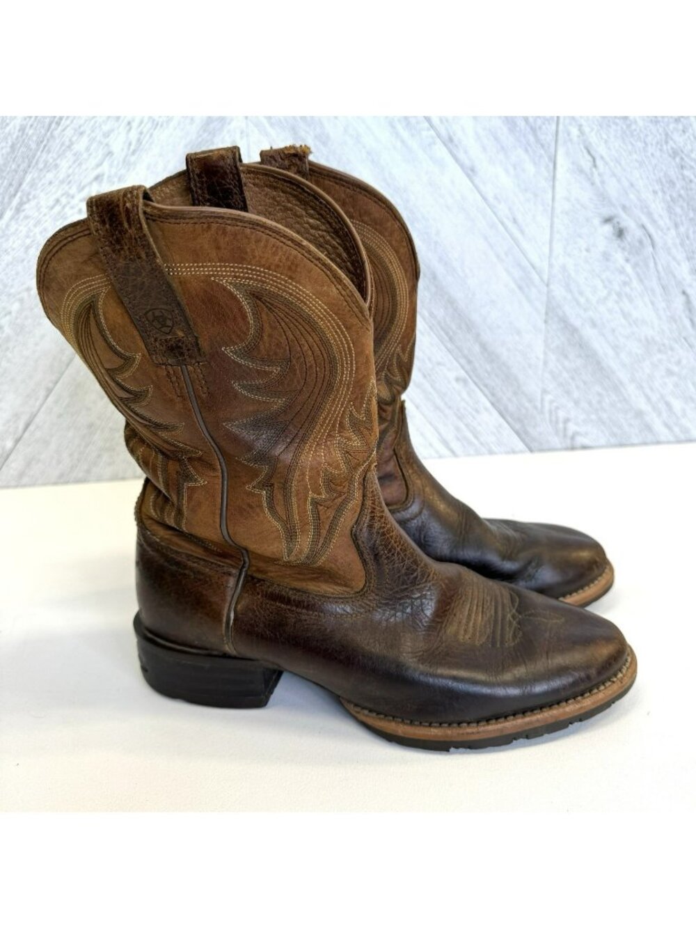 Ariat Hybrid Rancher Western Cowboy Boots Mens Size 8 EE Brown Leather Pull On